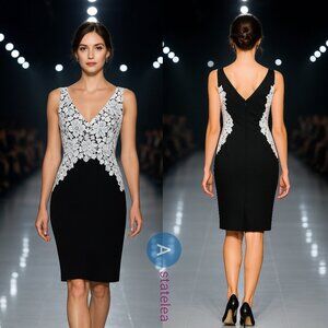 NEW Ralph Lauren Black & White Lace Sheath Dress- Elegant Evening Cocktail, Sz 4